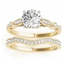 Marquise & Dot Diamond Vintage Bridal Set in 18k Yellow Gold (0.29ct)