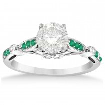 Marquise & Dot Emerald Vintage Bridal Set in 14k White Gold (0.29ct)