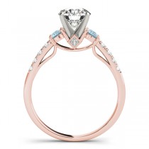 Diamond & Aquamarine Three Stone Engagement Ring 14k Rose Gold (0.43ct)