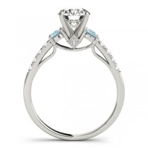 Diamond & Aquamarine Three Stone Engagement Ring 14k White Gold (0.43ct)
