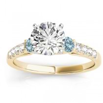 Diamond & Aquamarine Three Stone Engagement Ring 14k Yellow Gold (0.43ct)