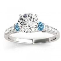 Diamond & Blue Topaz Three Stone Engagement Ring 14k White Gold (0.43ct)