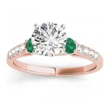 Diamond & Emerald Three Stone Engagement Ring 14k Rose Gold (0.43ct)