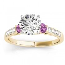 Diamond & Pink Sapphire Three Stone Engagement Ring 14k Yellow Gold (0.43ct)