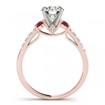 Diamond & Ruby Three Stone Engagement Ring 14k Rose Gold (0.43ct)