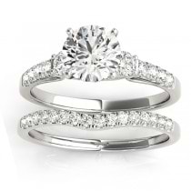 Diamond Three Stone Bridal Set Ring 14k White Gold (0.55ct)