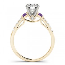 Diamond & Amethyst Three Stone Bridal Set Ring 14k Yellow Gold (0.55ct)