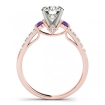 Diamond & Amethyst Three Stone Bridal Set Ring 18k Rose Gold (0.55ct)