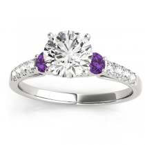 Diamond & Amethyst Three Stone Bridal Set Ring Setting Platinum (0.55ct)