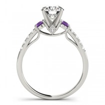 Diamond & Amethyst Three Stone Bridal Set Ring Setting Platinum (0.55ct)