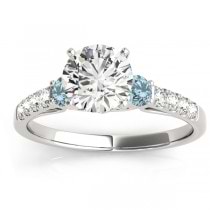 Diamond & Aquamarine Three Stone Bridal Set Ring 18k White Gold (0.55ct)
