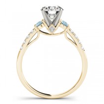 Diamond & Aquamarine Three Stone Bridal Set Ring 18k Yellow Gold (0.55ct)
