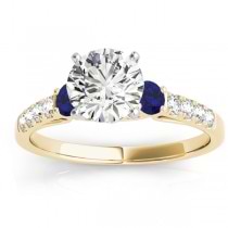 Diamond & Blue Sapphire Three Stone Bridal Set Ring 14k Yellow Gold (0.55ct)