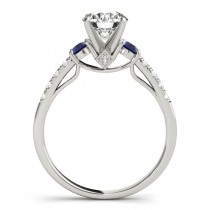 Diamond & Blue Sapphire Three Stone Bridal Set Ring 18k White Gold (0.55ct)