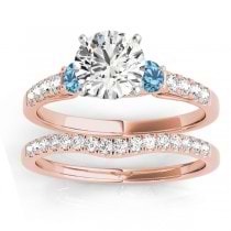 Diamond &  Blue Topaz Three Stone Bridal Set Ring 14k Rose Gold (0.55ct)
