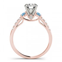 Diamond &  Blue Topaz Three Stone Bridal Set Ring 14k Rose Gold (0.55ct)