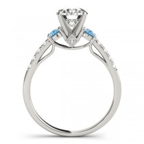 Diamond &  Blue Topaz Three Stone Bridal Set Ring Setting Palladium (0.55ct)
