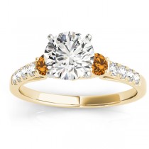 Diamond & Citrine Three Stone Bridal Set Ring 14k Yellow Gold (0.55ct)