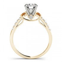 Diamond & Citrine Three Stone Bridal Set Ring 14k Yellow Gold (0.55ct)