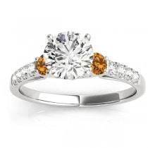 Diamond & Citrine Three Stone Bridal Set Ring 18k White Gold (0.55ct)
