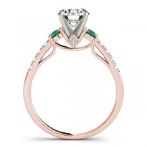 Diamond & Emerald Three Stone Bridal Set Ring 14k Rose Gold (0.55ct)