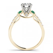 Diamond & Emerald Three Stone Bridal Set Ring 14k Yellow Gold (0.55ct)