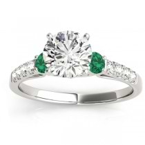 Diamond & Emerald Three Stone Bridal Set Ring Setting Palladium (0.55ct)
