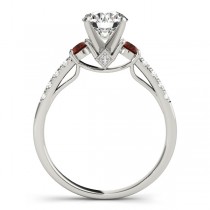 Diamond & Garnet Three Stone Bridal Set Ring 14k White Gold (0.55ct)