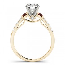 Diamond & Garnet Three Stone Bridal Set Ring 18k Yellow Gold (0.55ct)
