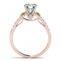 Diamond & Peridot Three Stone Bridal Set Ring 14k Rose Gold (0.55ct)