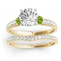 Diamond & Peridot Three Stone Bridal Set Ring 14k Yellow Gold (0.55ct)