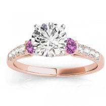 Diamond & Pink Sapphire Three Stone Bridal Set Ring 14k Rose Gold (0.55ct)