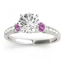 Diamond & Pink Sapphire Three Stone Bridal Set Ring 14k White Gold (0.55ct)