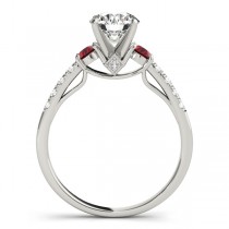 Diamond & Ruby Three Stone Bridal Set Ring 14k White Gold (0.55ct)