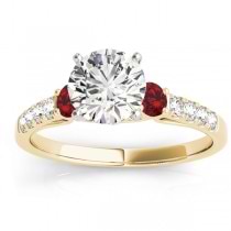 Diamond & Ruby Three Stone Bridal Set Ring 14k Yellow Gold (0.55ct)