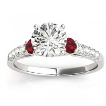 Diamond & Ruby Three Stone Bridal Set Ring 18k White Gold (0.55ct)