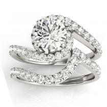 Diamond Twisted Swirl Bridal Set Setting 14k White Gold (0.62ct)