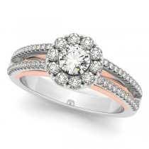 Diamond Halo Flower Engagement Ring & Accents Two Tone 14k Gold 0.98ct