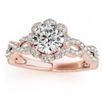 Halo Diamond Engagement & Wedding Rings Bridal Set 18k R. Gold 0.83ct