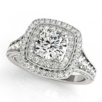Square Double Halo Diamond Engagement Ring 14k White Gold 2.00ct