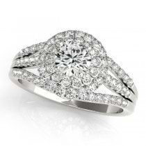 Fairy Tale Double Halo Diamond Engagement Ring 14k White Gold (1.13ct)