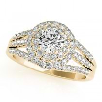 Fairy Tale Double Halo Diamond Engagement Ring 14k Yellow Gold 1.13ct