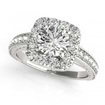 Square Diamond Halo Engagement Ring & Wedding Band 14k W. Gold 1.17ct