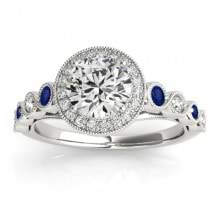 Blue Sapphire & Diamond Halo Engagement Ring 14K White Gold (0.36ct)