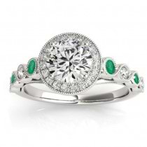 Emerald & Diamond Halo Engagement Ring 14K White Gold (0.36ct)