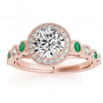 Emerald & Diamond Halo Bridal Set Setting 14K Rose Gold (0.54ct)