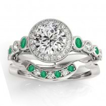 Emerald & Diamond Halo Bridal Set Setting Platinum (0.54ct)