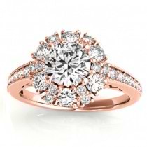 Diamond Halo Round Engagement Ring Setting 14k Rose Gold (1.01ct)