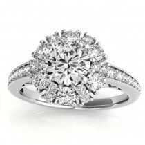 Diamond Halo Round Engagement Ring Setting 14k White Gold (1.01ct)