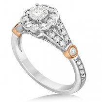 Halo Diamond Flower Engagement Ring Setting 14k Two-Tone Gold 0.50ct